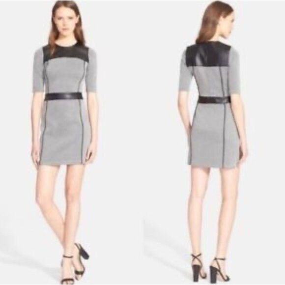 Theory $415 Calvino Elmore Knit Sheath Dress Black Genuine Lamb Leather …
